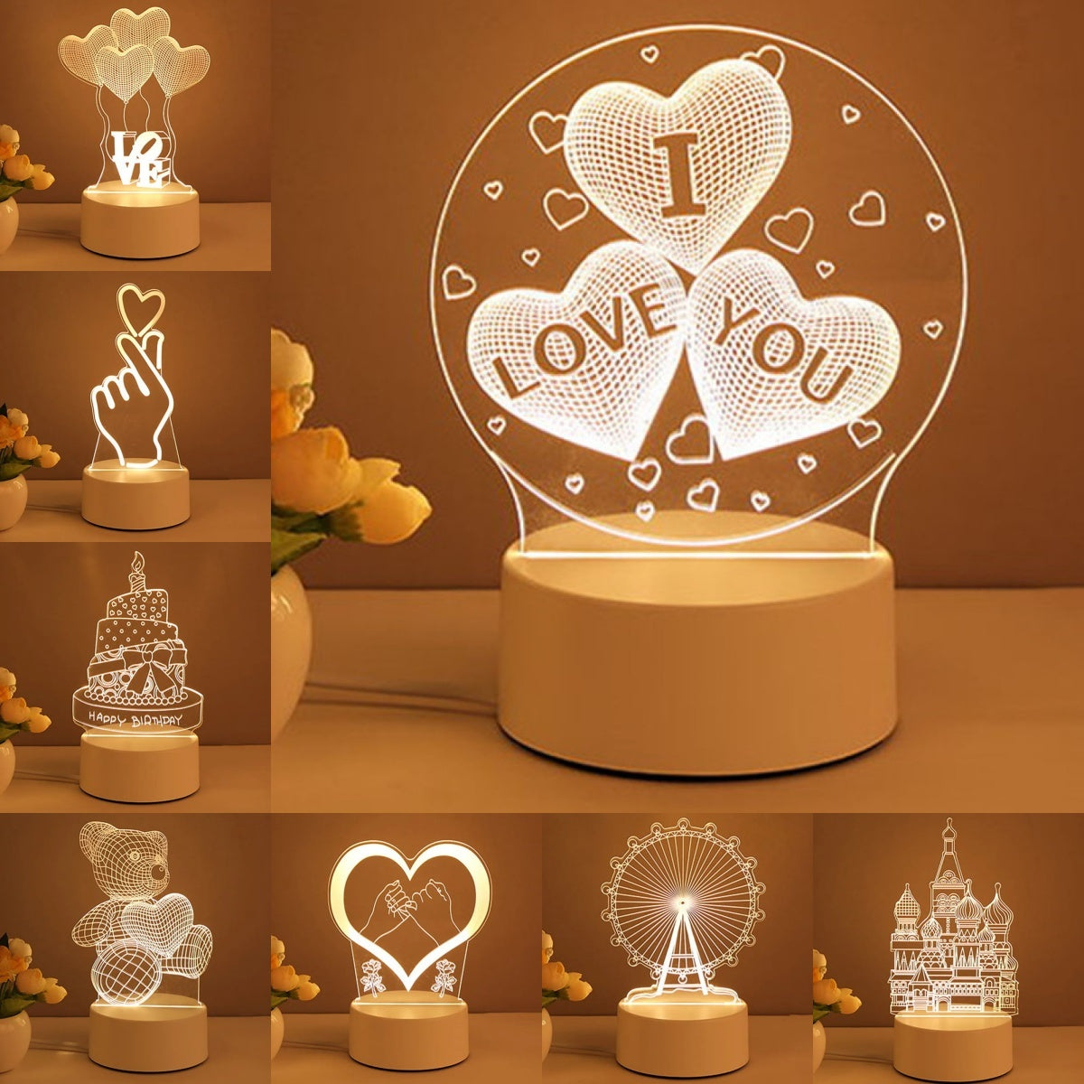 3D Lamp Acrylic USB LED Night Lights Neon Lamp For Room Decor Valentines Day Gifts